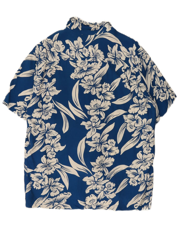 Kamehameha Kortærmet Herreskjorte Large Blue Floral