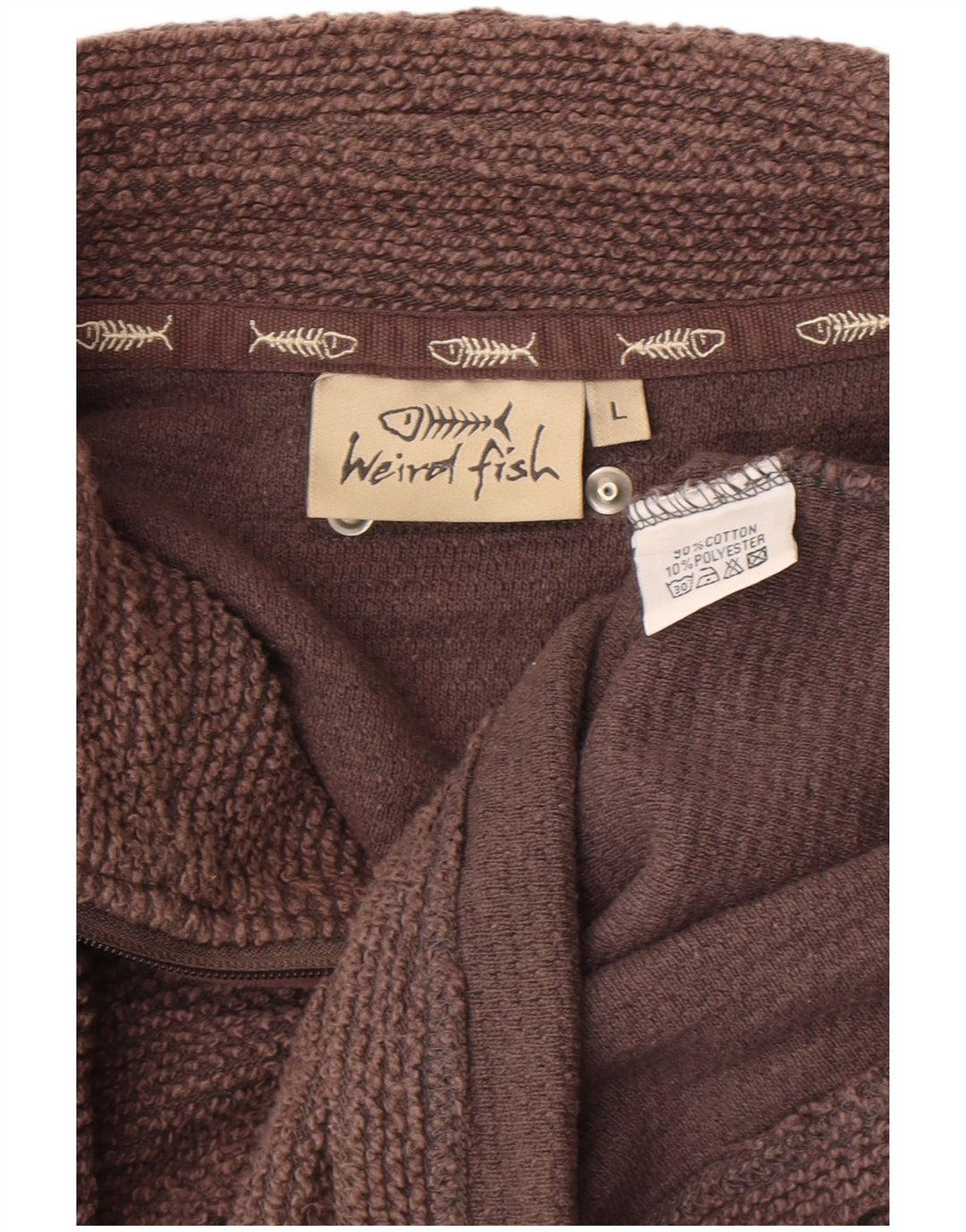 WEIRD FISH Herre Zip Neck Sweatshirt Jumper Stor Brun Bomuld