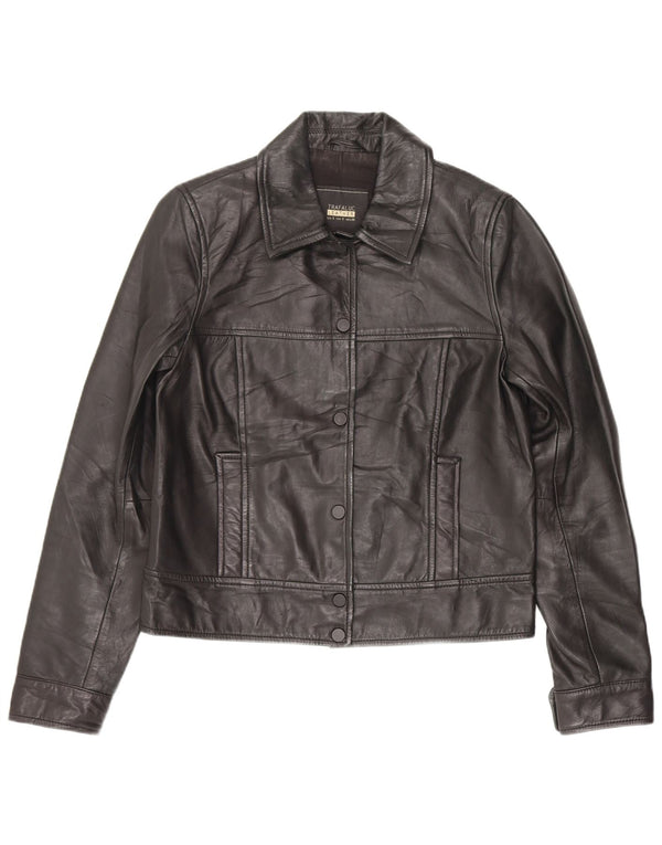 Trafaluc Dame Biker Læderjakke UK 10 Lille sort læder