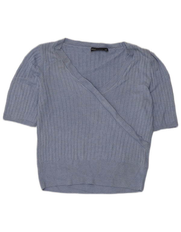 Marks & Spencer Dame Crop Bluse Top UK 12 Medium Blue Viscose