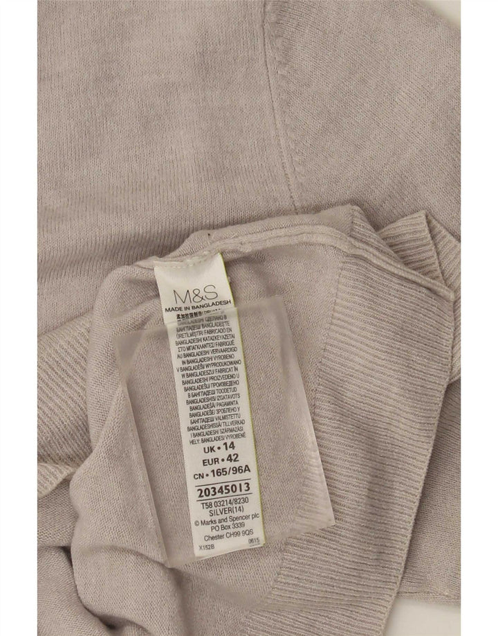 Marks & Spencer Dame Cardigan Sweater UK 14 Stor Grå Akryl