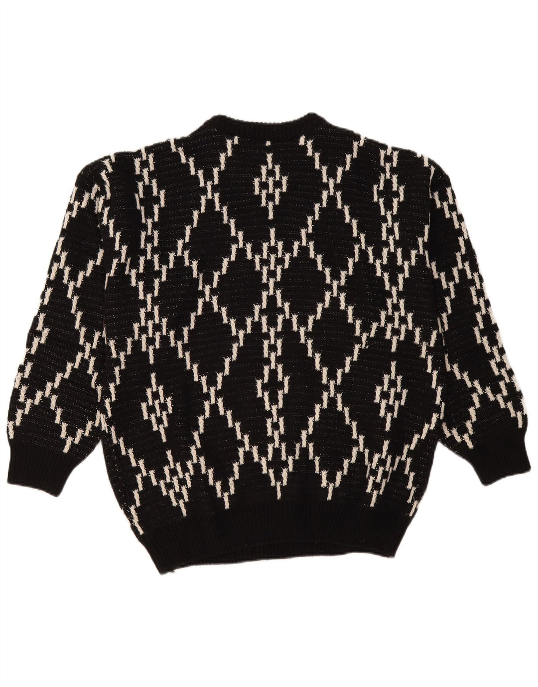 Vintage Herre Crew Neck Jumper Sweater XL Sort Argyle/Diamond Wool