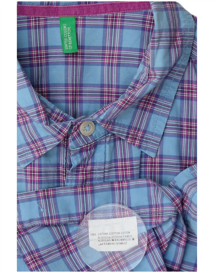 BENETTON Mens Shirt Small Blue Check Cotton