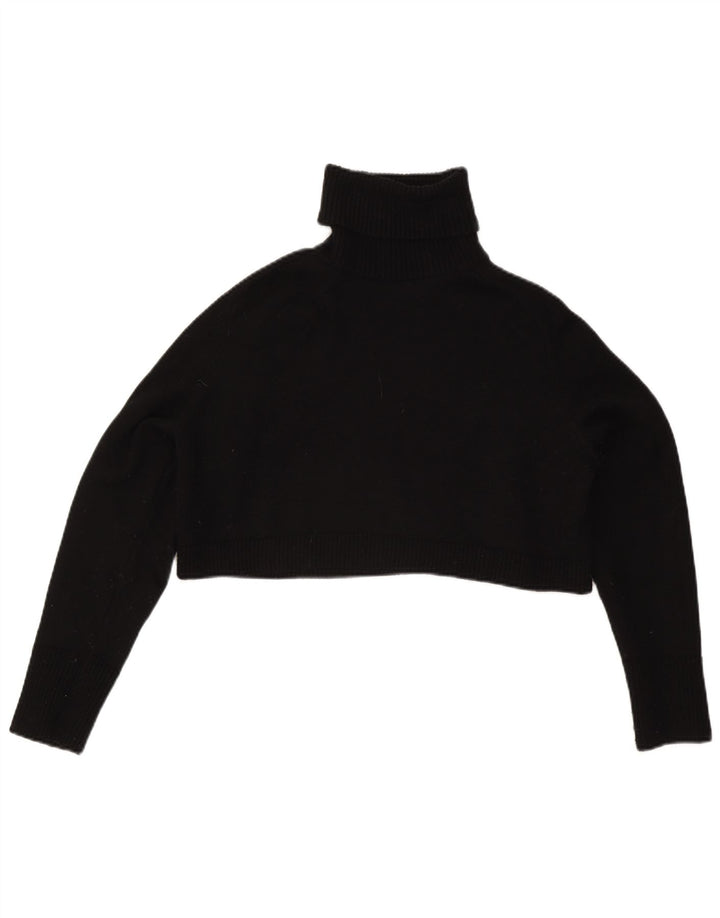 Zara Dame Crop Roll Neck Jumper Sweater UK 14 Medium Black Viscose