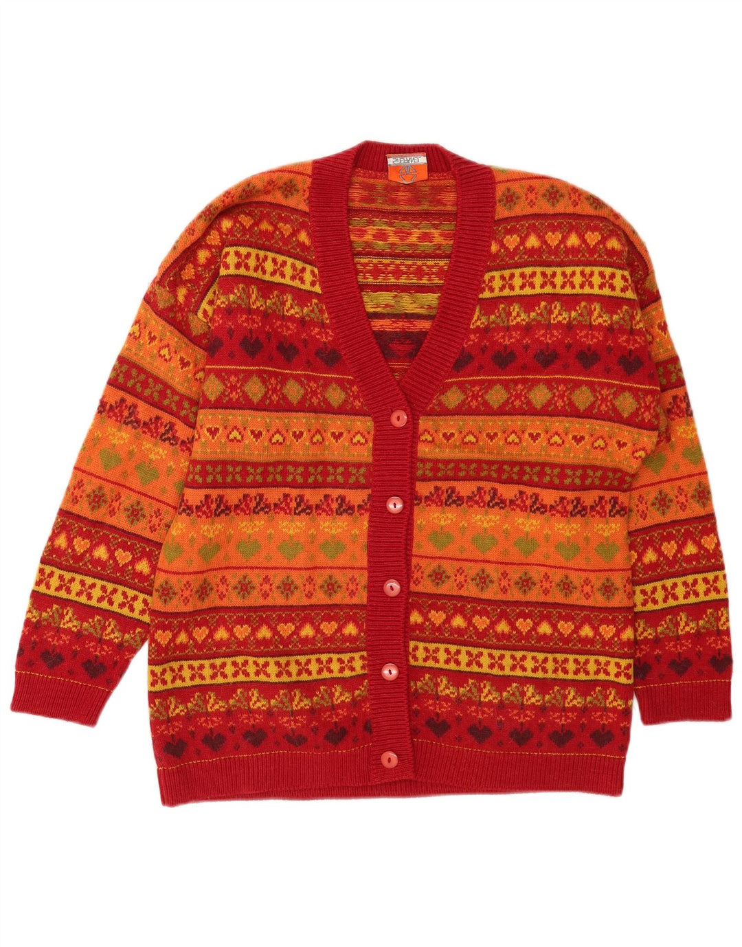 Stefanel Dame Cardigan Sweater UK 16 Large Multicolored Fair Isle