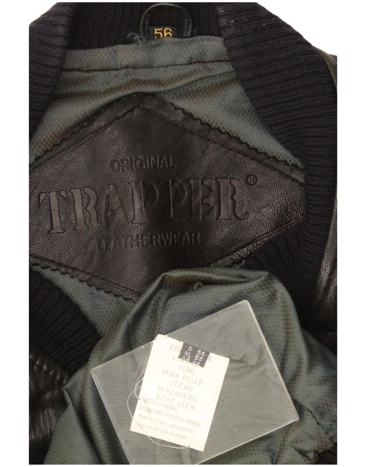 Trapper Herre Bomber Læderjakke UK 46 3XL Sort Læder