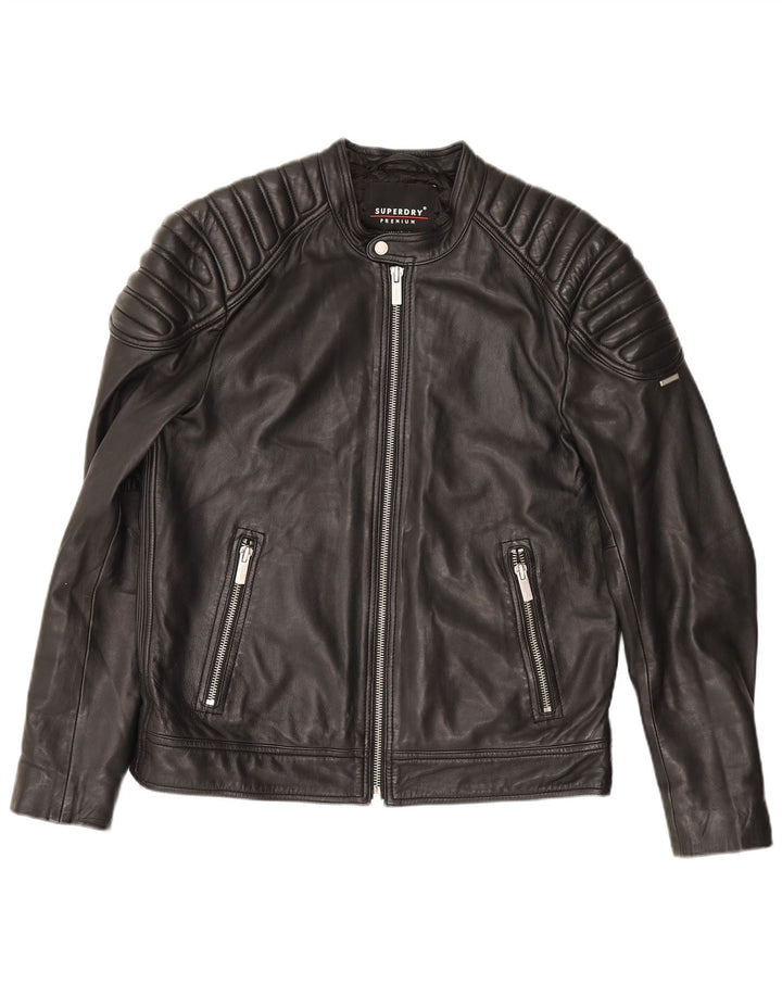 Superdry Biker-jakke i læder til mænd UK 42 XL Sort