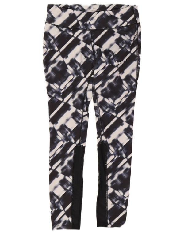 Nike Dame Dri Fit Leggings UK 12 Medium Marineblå Geometrisk Polyester