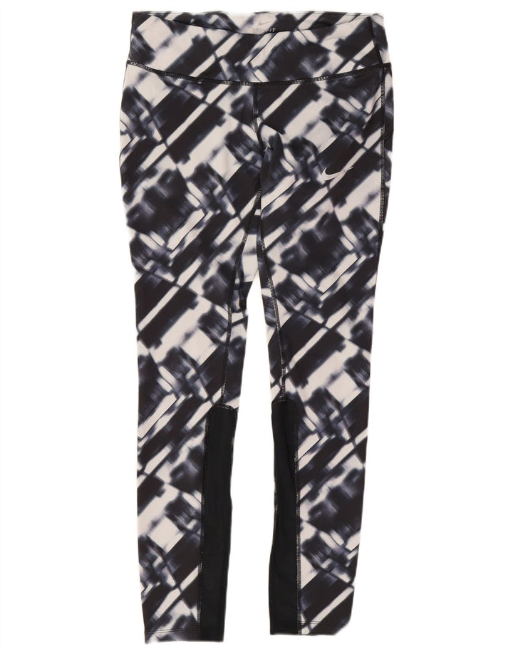 Nike Dame Dri Fit Leggings UK 12 Medium Marineblå Geometrisk Polyester