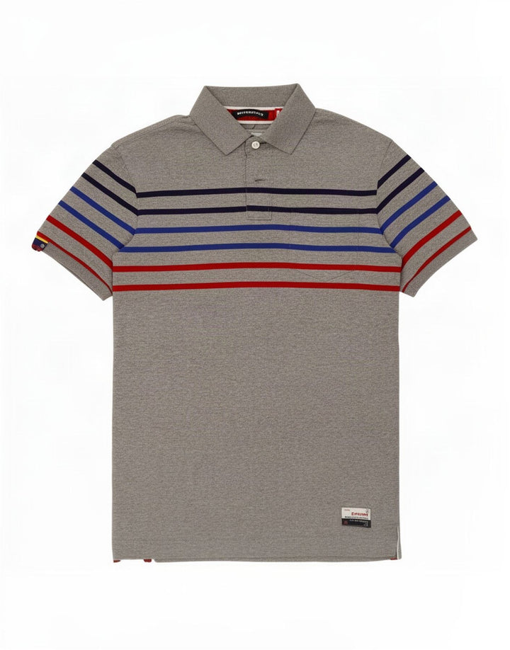Superdry herre poloshirt mellemgrå stribet bomuld