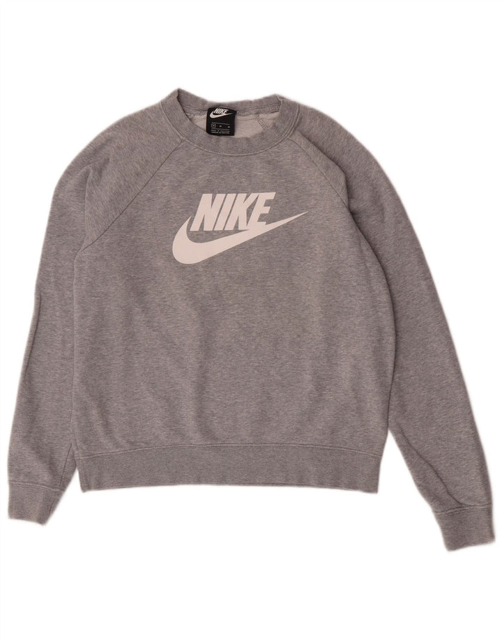 Nike Grafisk Sweatshirt Jumper UK 14 Medium Grey Flecked Bomuld