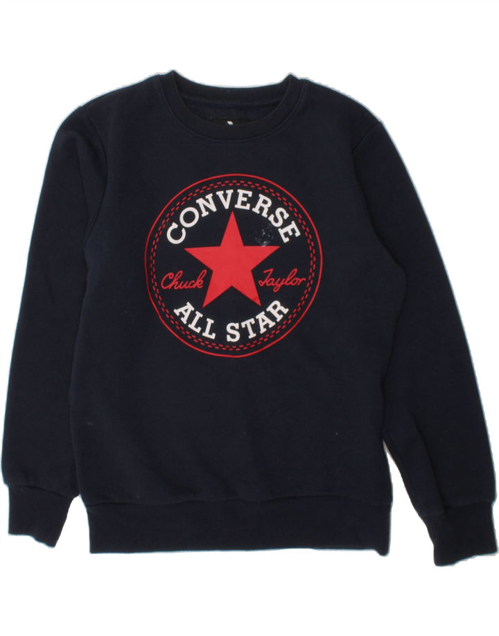 CONVERSE Boys Graphic Sweatshirt Jumper 10-11 Years Medium Navy Blue Vintage Converse and Second-Hand Converse from Messina Hembry 