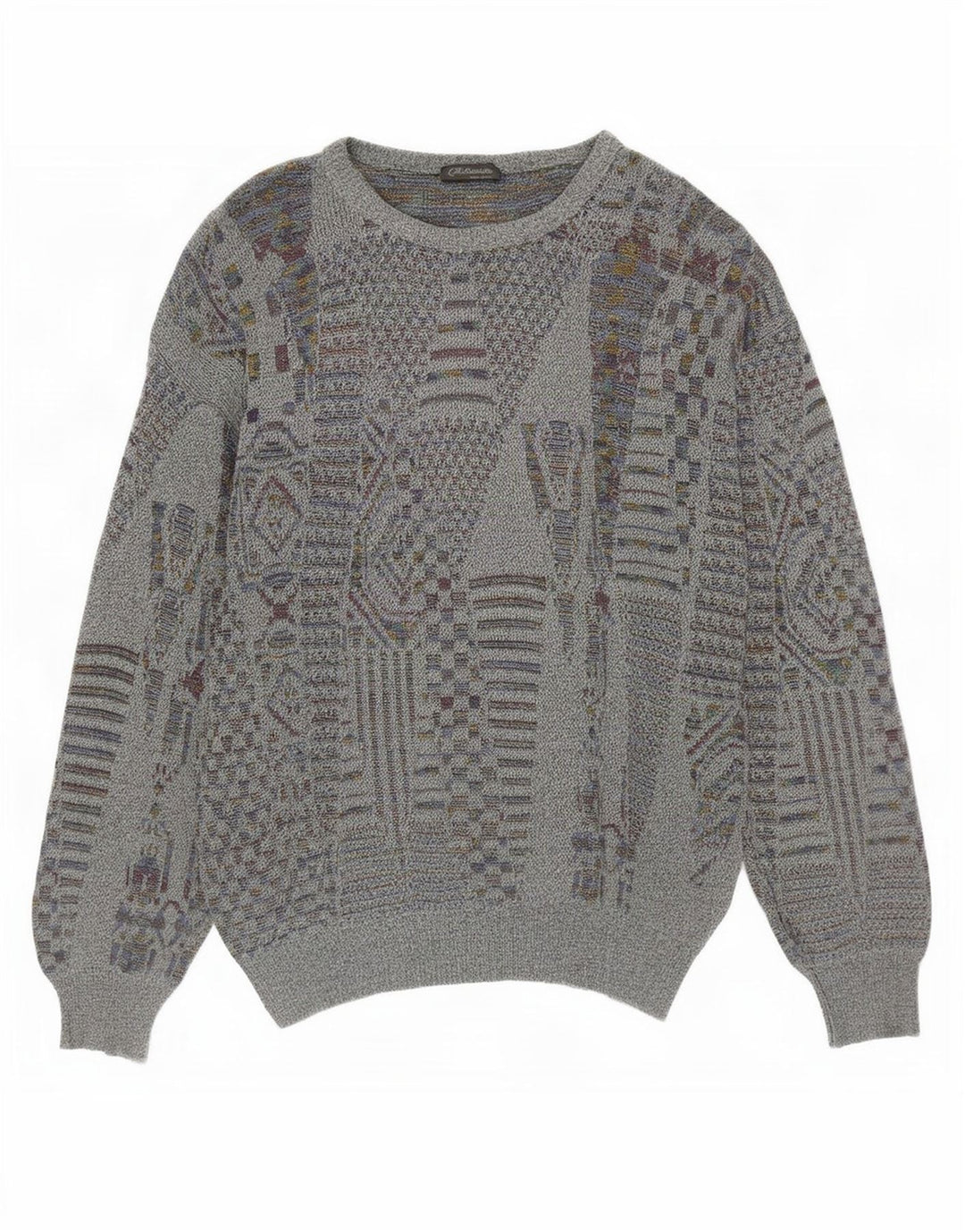 Vintage herre rund hals sweater lille grå geometrisk