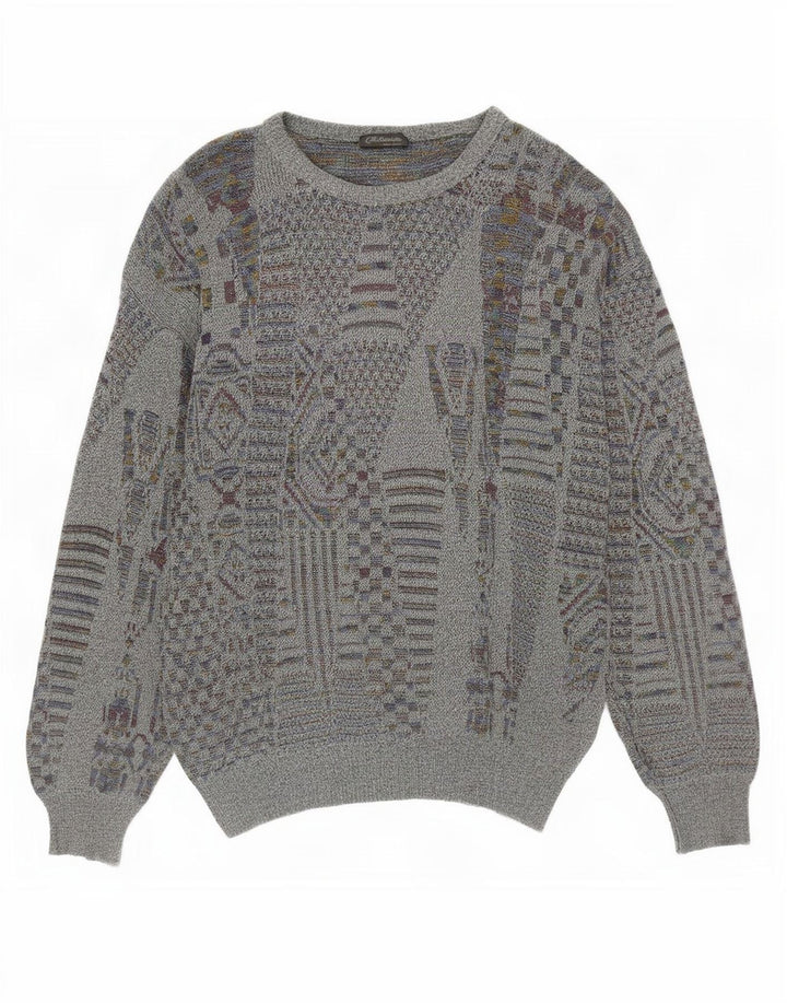 Vintage herre rund hals sweater lille grå geometrisk