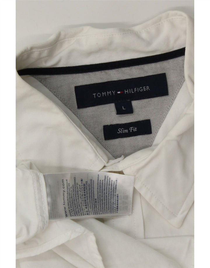 Tommy Hilfiger Herre Slim Fit skjorte Stor hvid bomuld