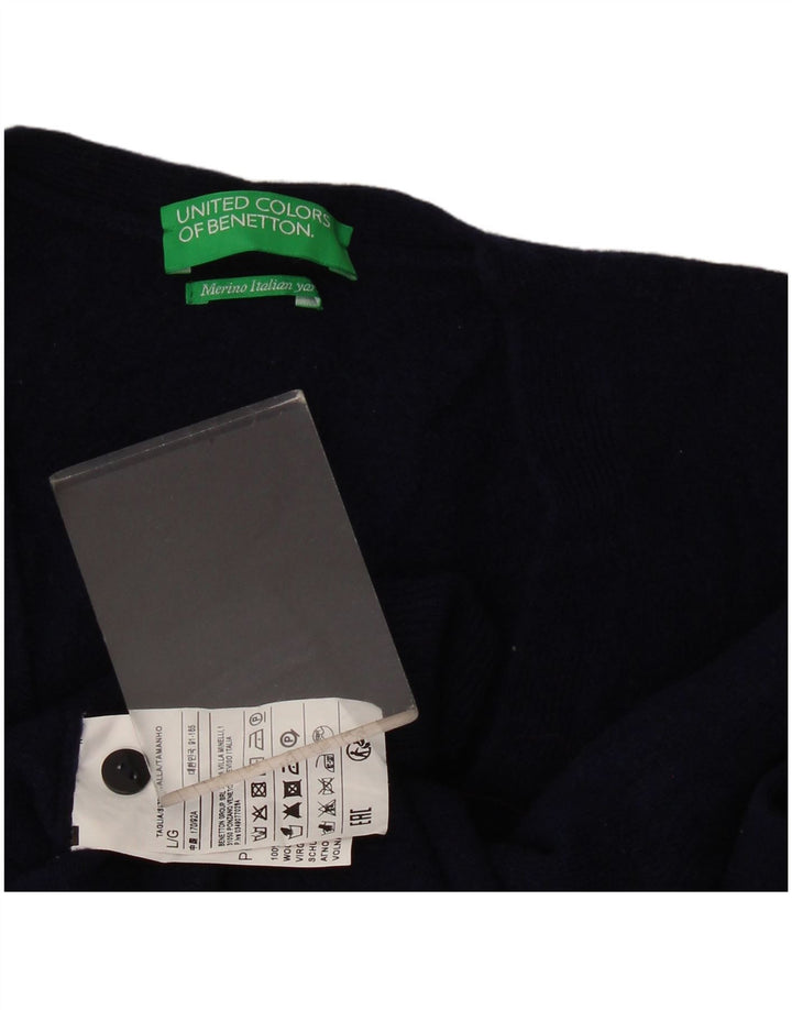 Benetton Dame Cardigan Sweater UK 14 Large Navy Blue Uld