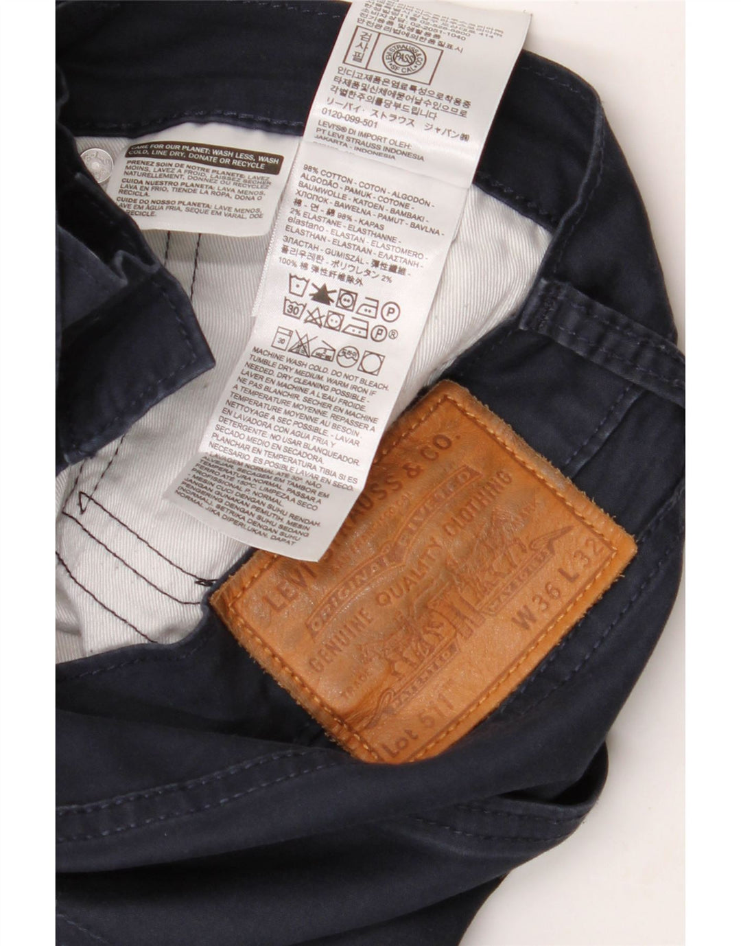 LEVI'S Herre 511 Slim Casual Bukser W36 L32 Marineblå Bomuld
