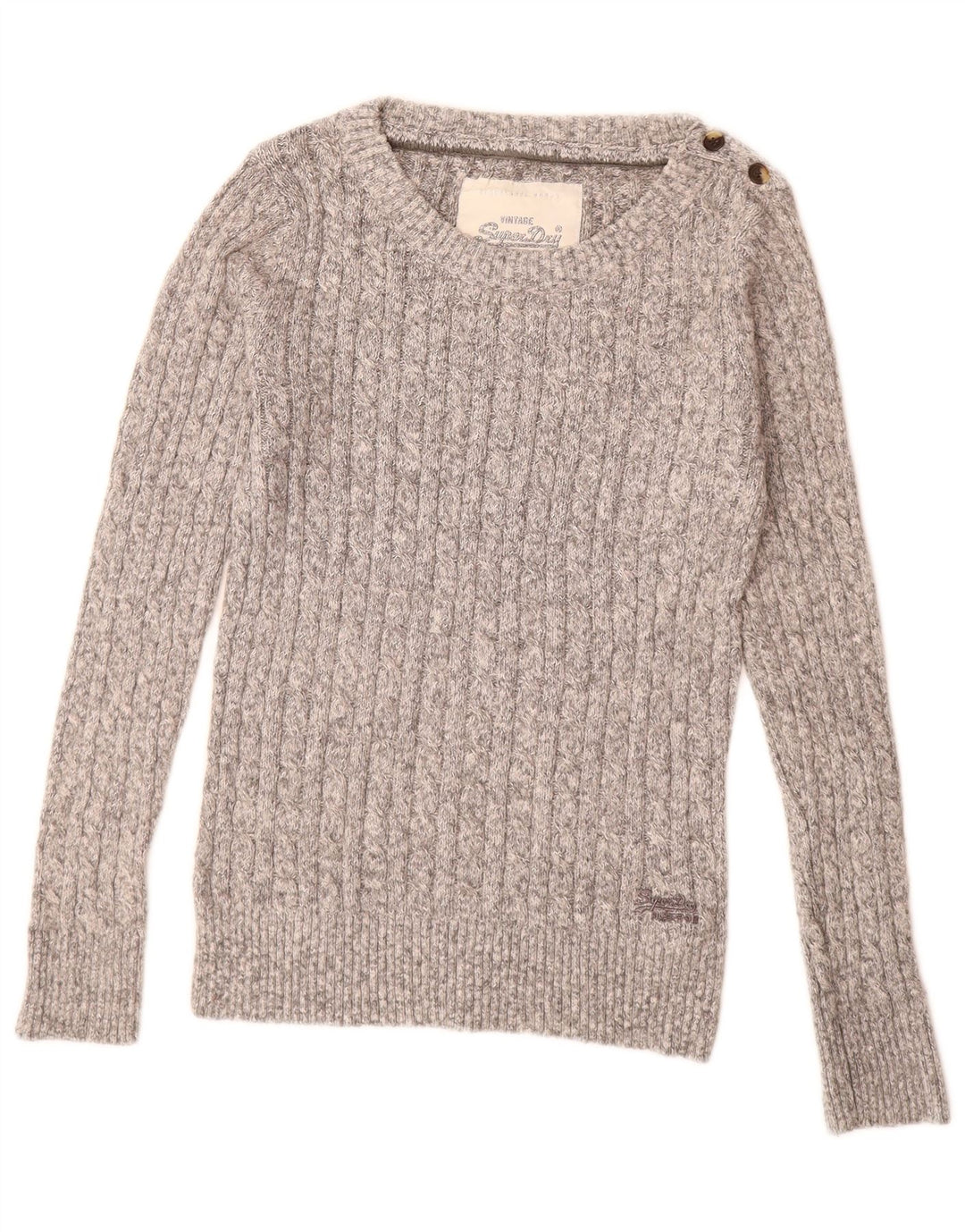 SUPERDRY Dame Boat Neck Sweater UK 14 Large Grey Flecked Bomuld