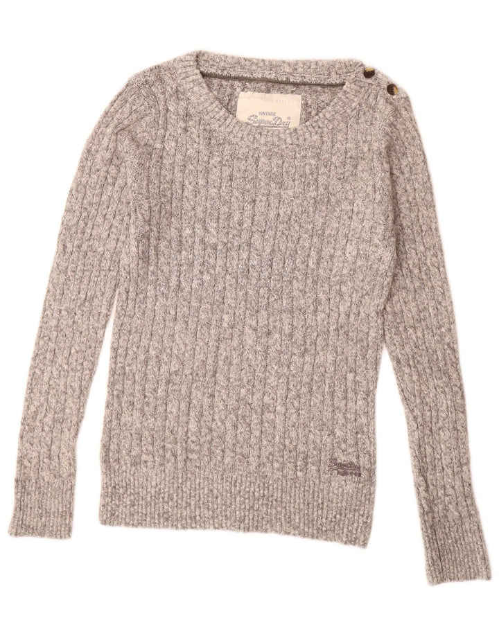SUPERDRY Dame Boat Neck Sweater UK 14 Large Grey Flecked Bomuld