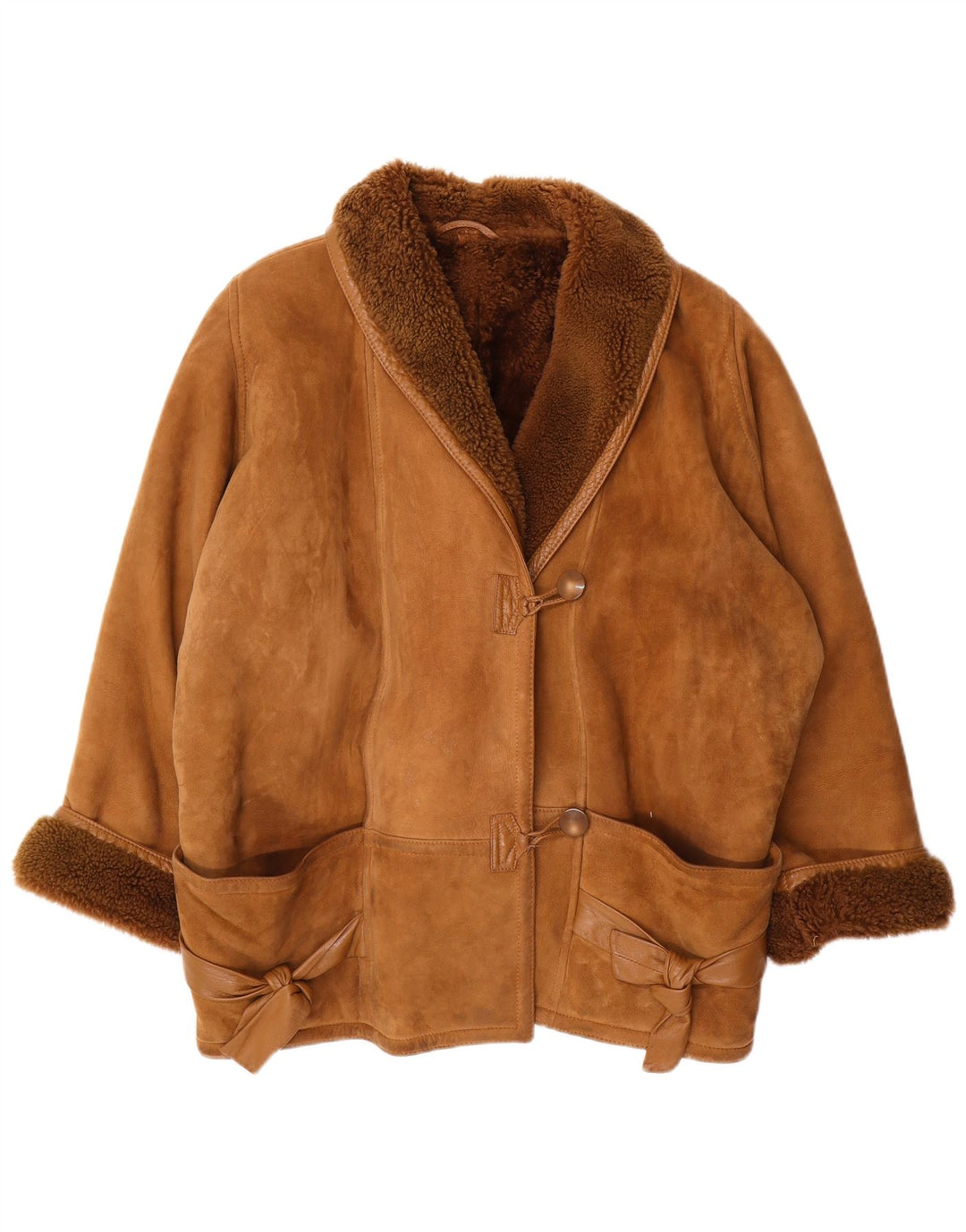 Vintage dame 3/4 ærmet oversize shearling jakke EU 46 XL Brun