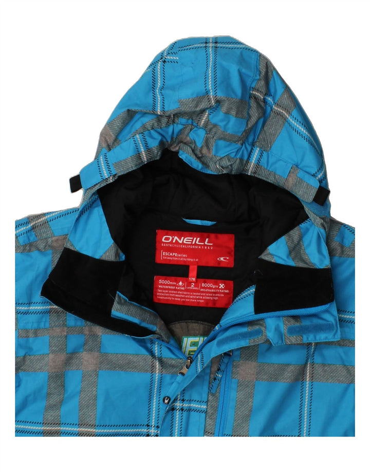 O'NEILL Boys Hooded Windbreaker Jacket 15-16 Years Blue Check Polyester Vintage O'Neill and Second-Hand O'Neill from Messina Hembry 