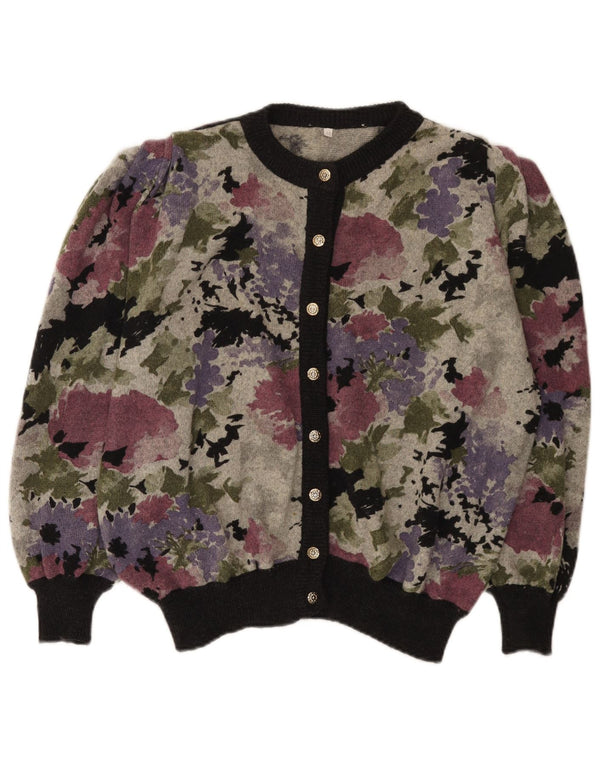 Vintage dame cardigan sweater IT 48 XL Flerfarvet blomsteruld