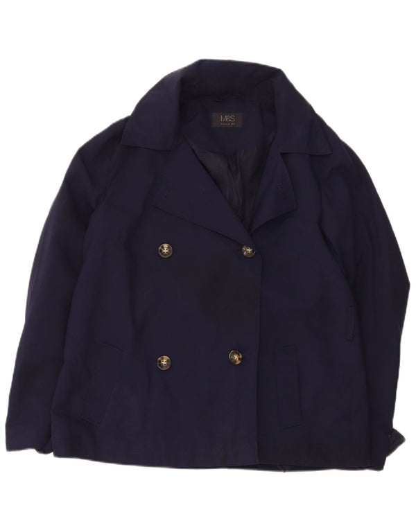 Marks & Spencer Womens Short Trench Coat UK 14 Large Navy Blue Polyester