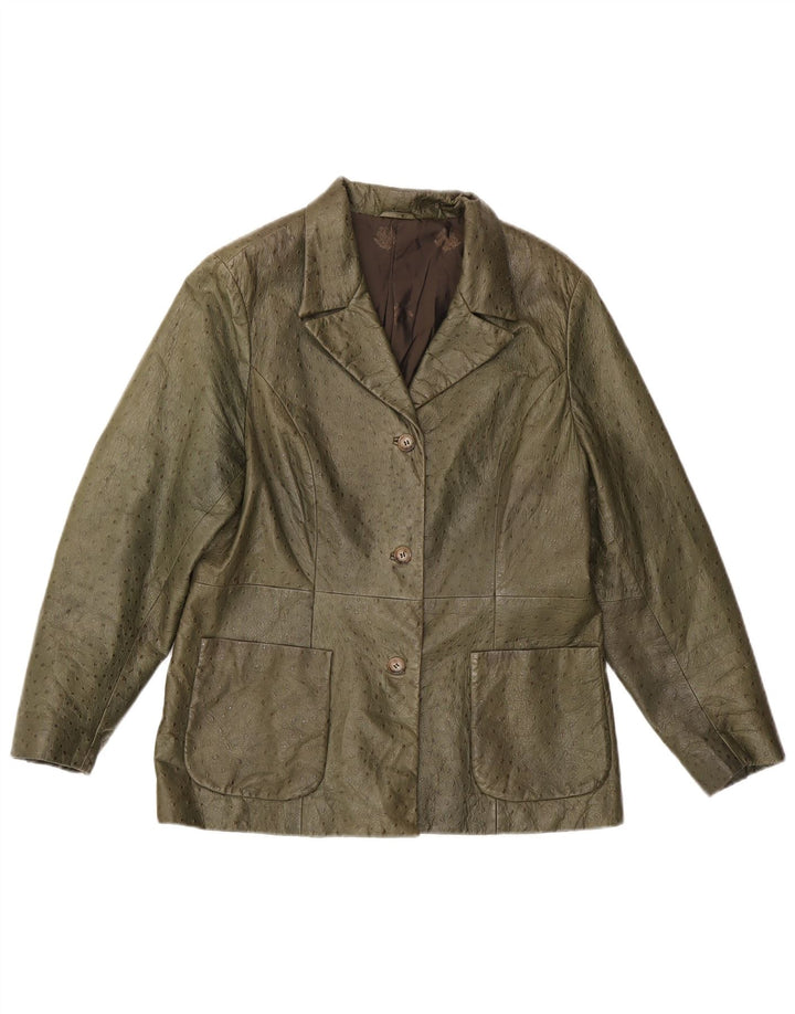 Vintage Dame Læderjakke IT 46 Stor Khaki Læder