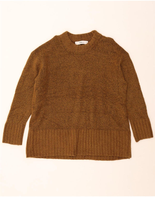 Zara Dame Oversized Crew Neck Jumper Sweater UK 10 Small Brown Acryl