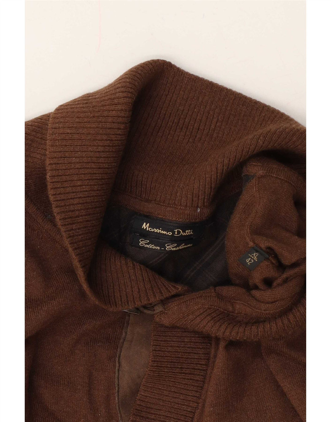 Massimo Dutti Herre Shawl Neck Jumper Sweater XL Brun Bomuld