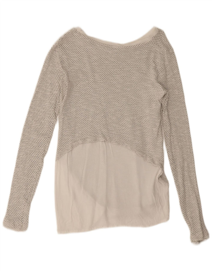 Zara Dame Oversized Top Langærmet UK 10 Lille Hvid Plettet