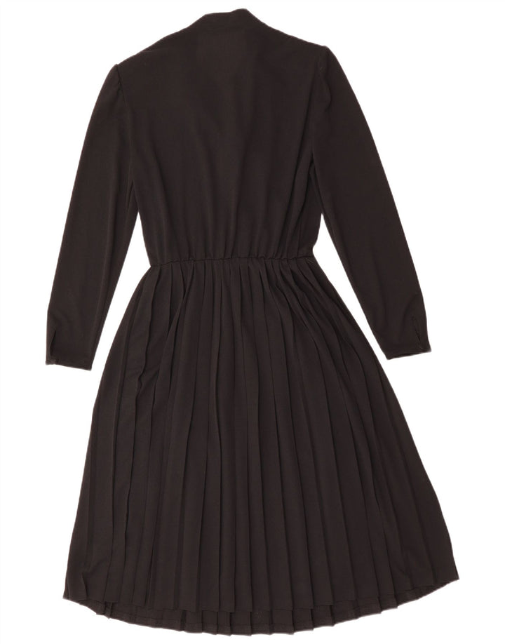 Vintage Dame Langærmet A-Line Kjole UK 12 Medium Sort