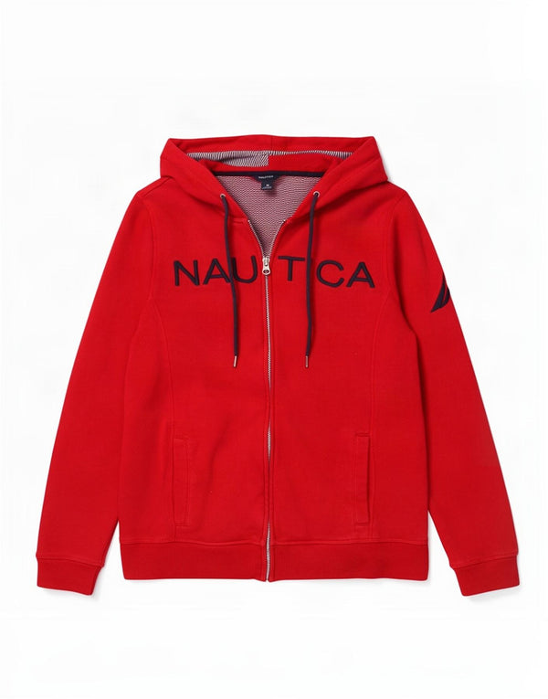 Nautica Womens Graphic Zip Hoodie Sweater UK 14 Medium Red Cotton