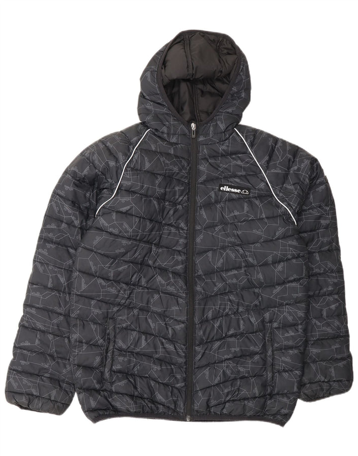 ELLESSE Boys Graphic Hooded Padded Jacket 13-14 Years Black Polyester