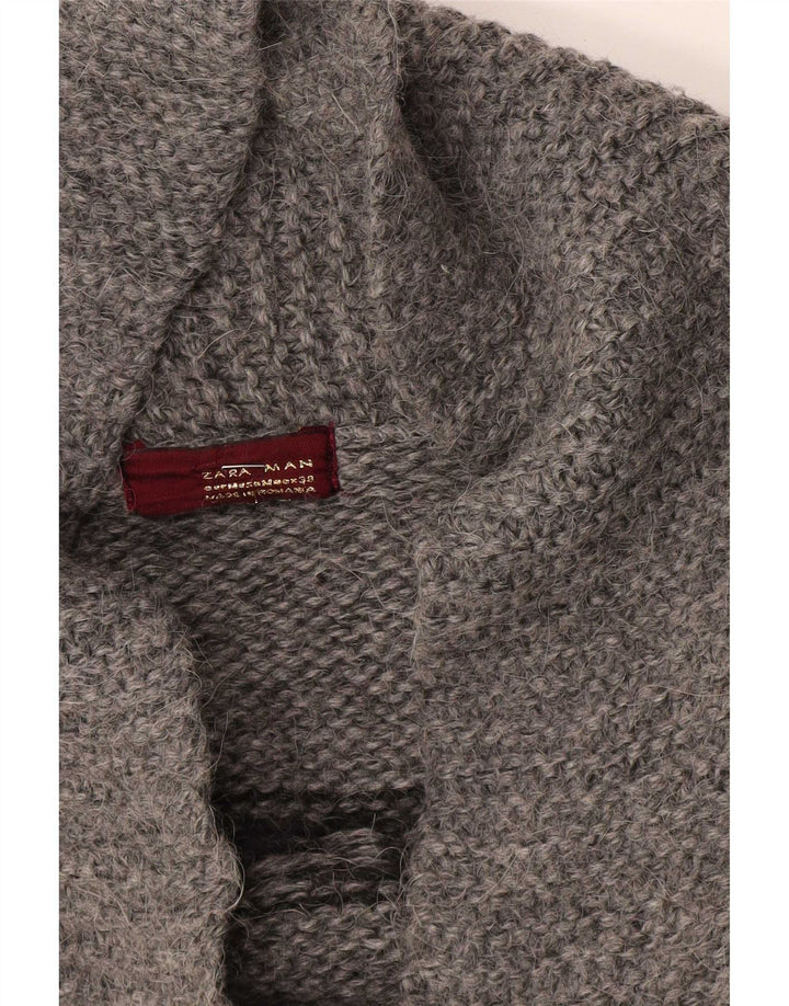 Zara Herre Cardigan Sweater Medium Grå Geometrisk