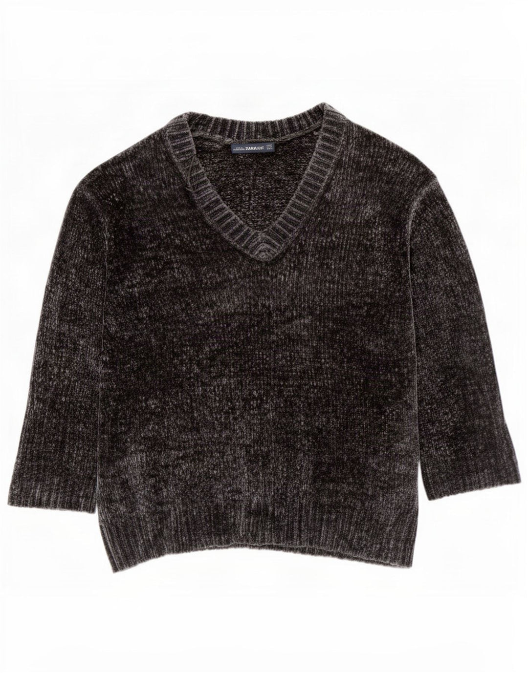Zara Dame Oversized 3/4-ærmet V-hals sweater UK 14 Medium Grå
