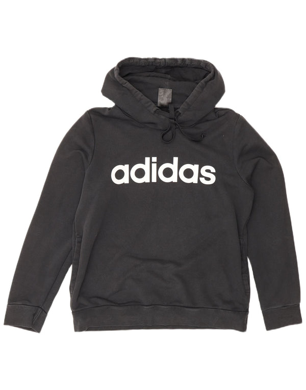 Adidas Dame Grafisk Sweatshirt Jumper UK 16/18 Stor sort bomuld