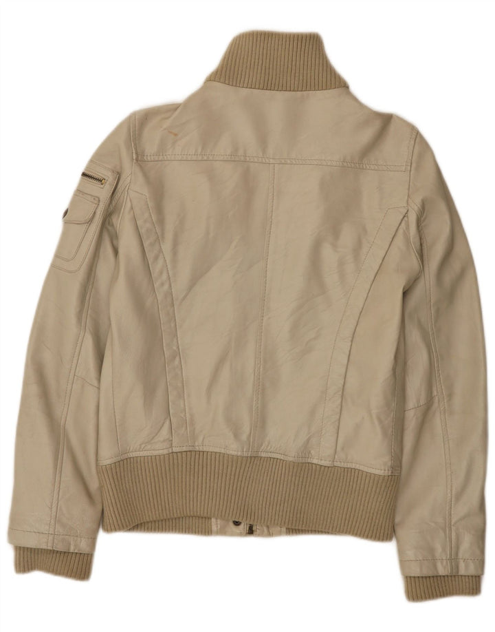 Mango Dame Læderjakke UK 12 Medium Beige