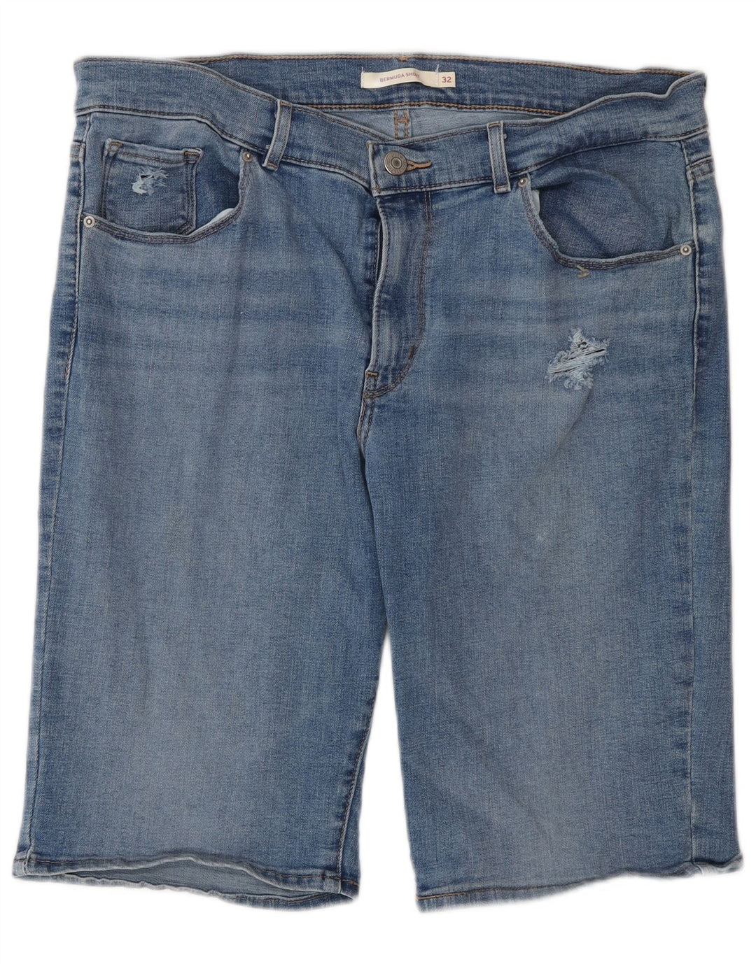LEVI'S Distressed Bermuda-denimshorts til kvinder W32 Large Blue Bomuld
