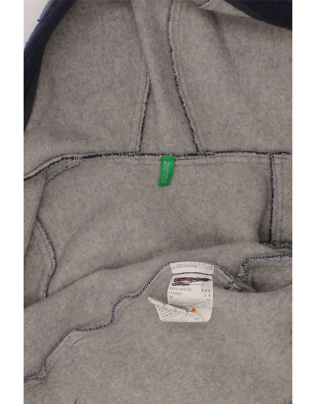Benetton Boys Duffle Coat med hætte 3-4 år XS Navy Blue Wool