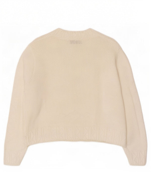 Benetton Dame Crop Cardigan Sweater IT 48 XL Hvid Bomuld
