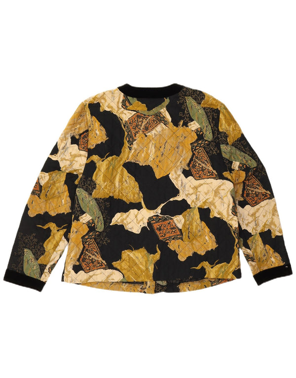 Vintage kvinders abstrakt mønster quiltet jakke UK 14 Large Black