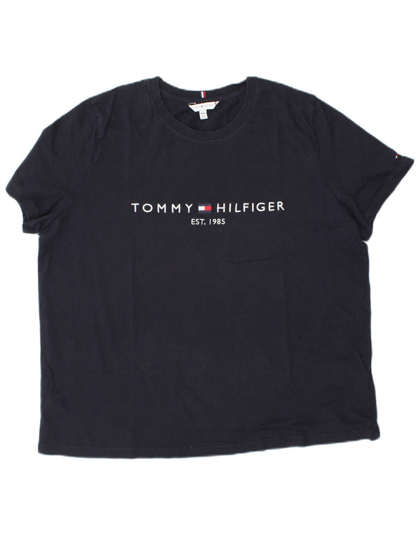 TOMMY HILFIGER Grafisk T-shirt top til kvinder UK 18 XL marineblå bomuld
