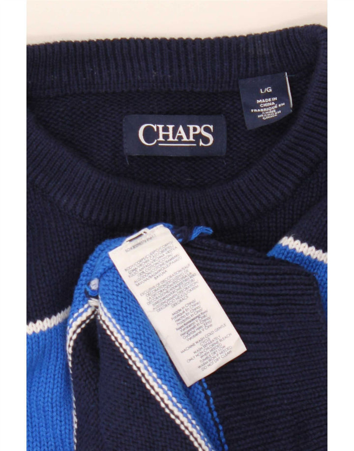 Chaps Herre Crew Neck trøje Sweater Stor marineblå stribet bomuld