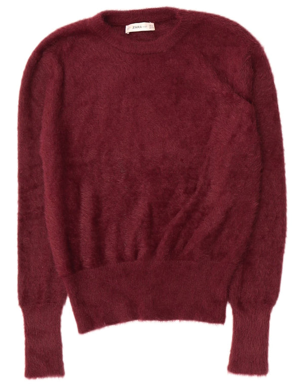 Zara Dame Jumper Sweater UK 14 Medium Burgundy Nylon