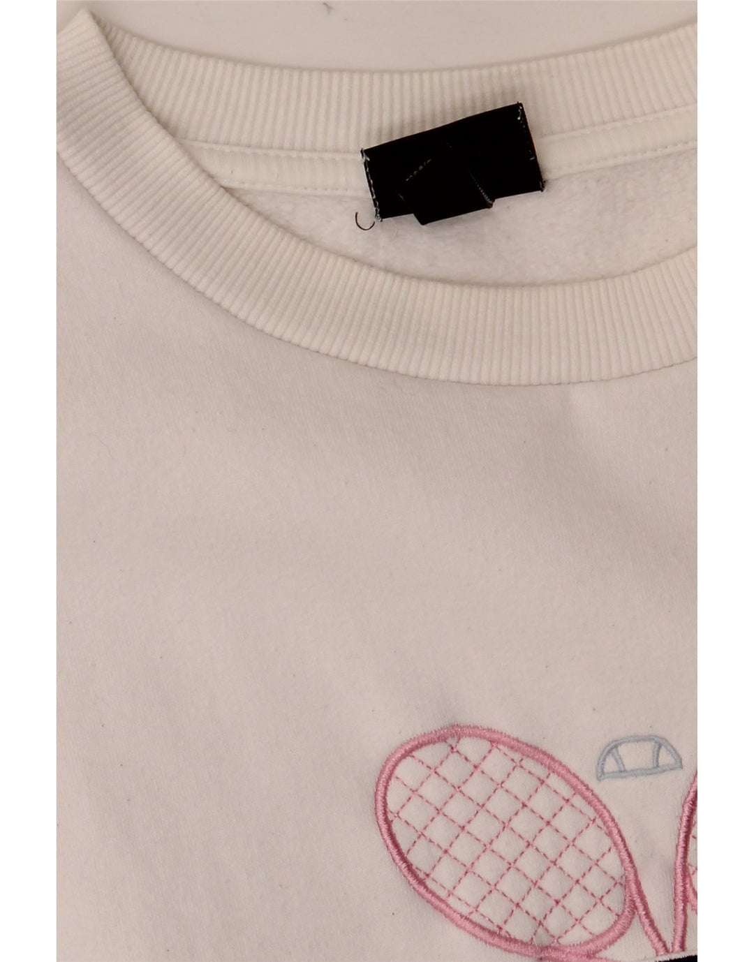 ELLESSE Dame Oversized Grafisk Sweatshirt Jumper UK 8 Lille hvid bomuld