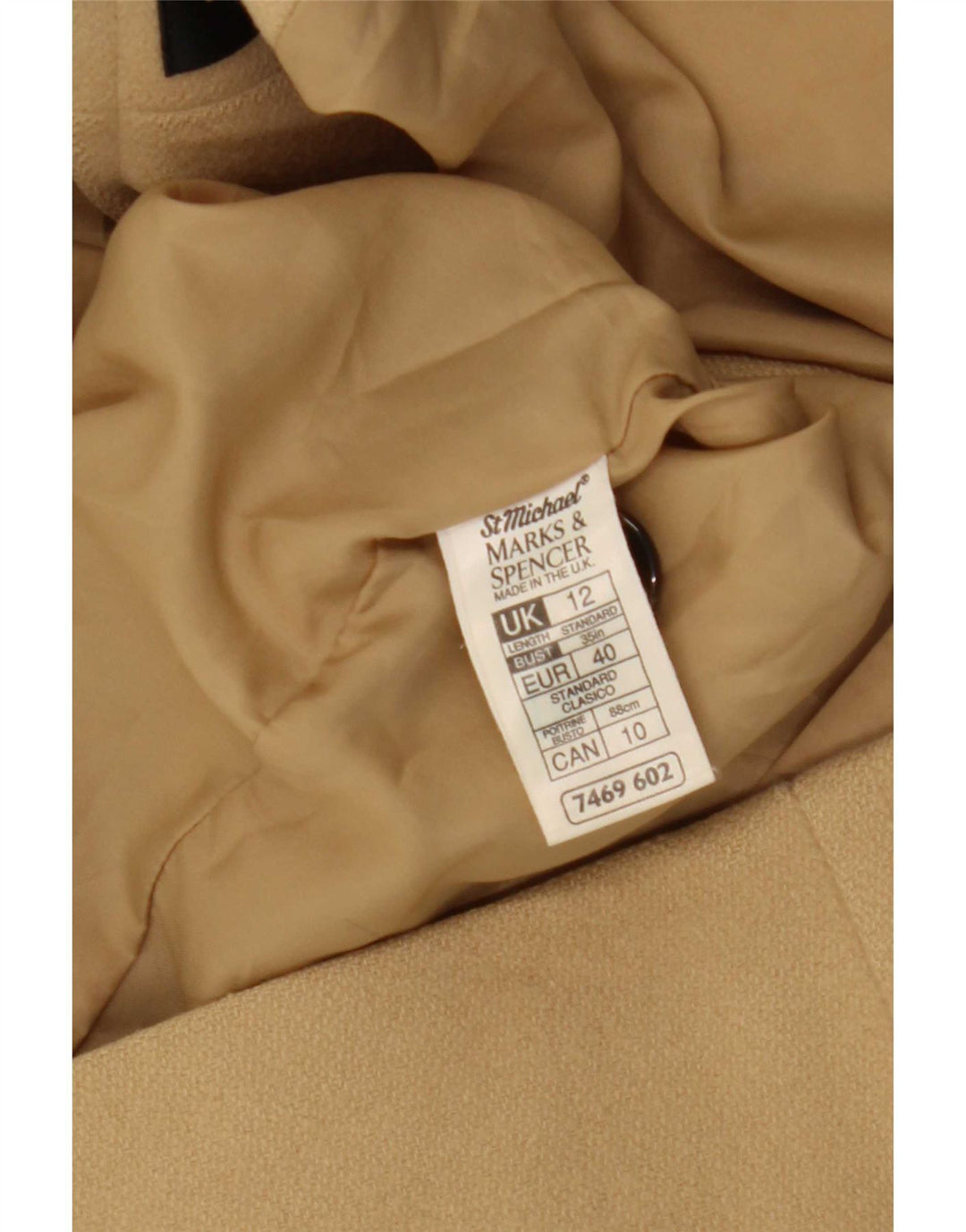 Marks & Spencer Dame Dobbeltradet Frakke UK 12 Medium Beige Uld