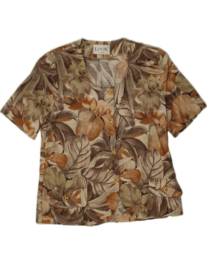 VINTAGE Womens 4 Button Short Sleeve Blazer Jacket IT 48 XL Brown Floral Vintage Vintage and Second-Hand Vintage from Messina Hembry 