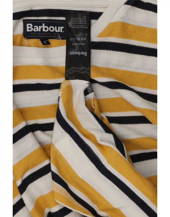 Barbour Herre T-Shirt Top XL Gul Stribet Bomuld
