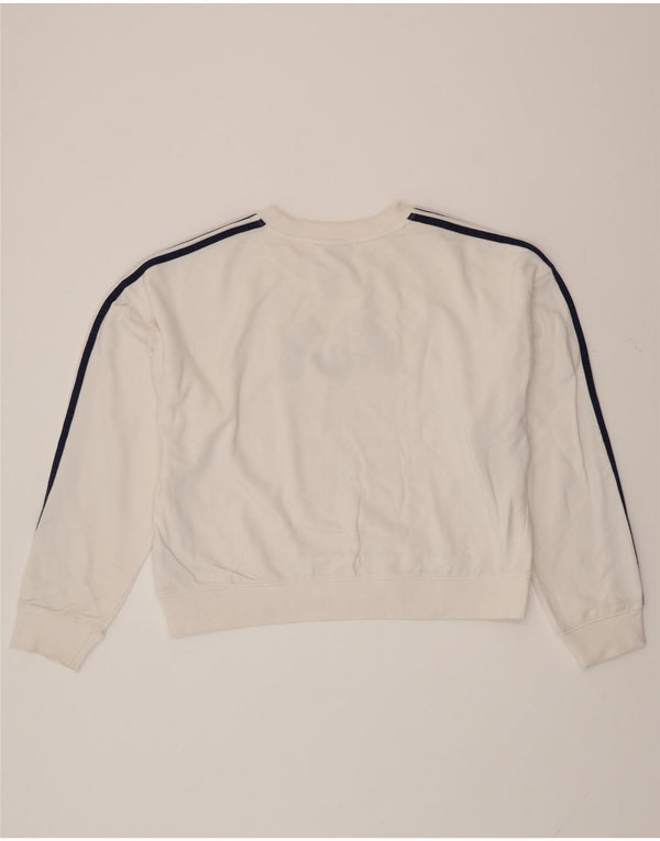 ADIDAS Dame Oversized Grafisk Sweatshirt Jumper UK 12 Medium White